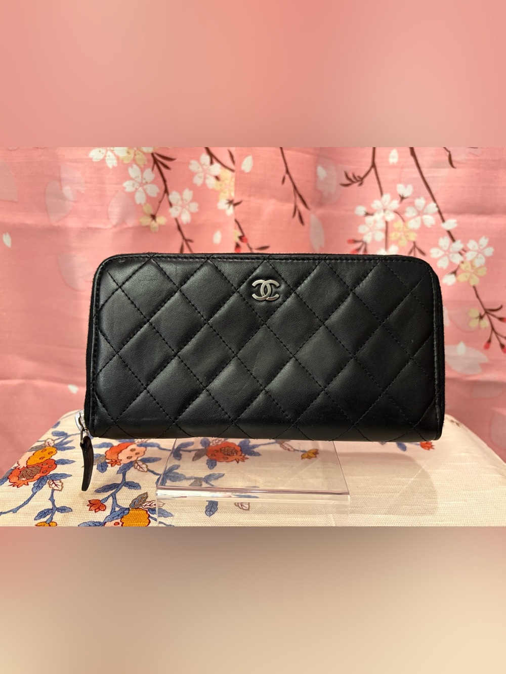 Chanel Quilted Lambskin Zip Around Long Wallet Black 2011